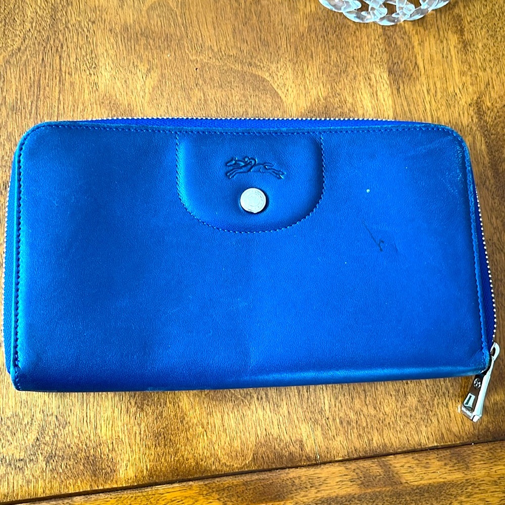 Longchamp Blue Leather Full Zip Wallet